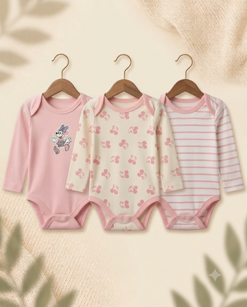 Pack of 3 Full Sleeve Bodysuits - Miney Mouse - 004