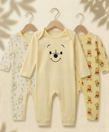 Pack of 3 - Full Sleeves - Sleep Suits - Yellow poo