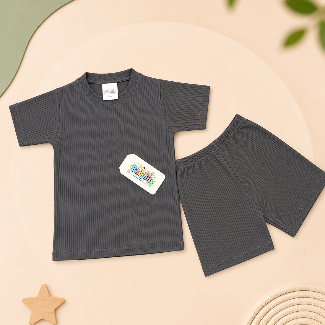 Round Neck - Shirt & Shorts - Grey