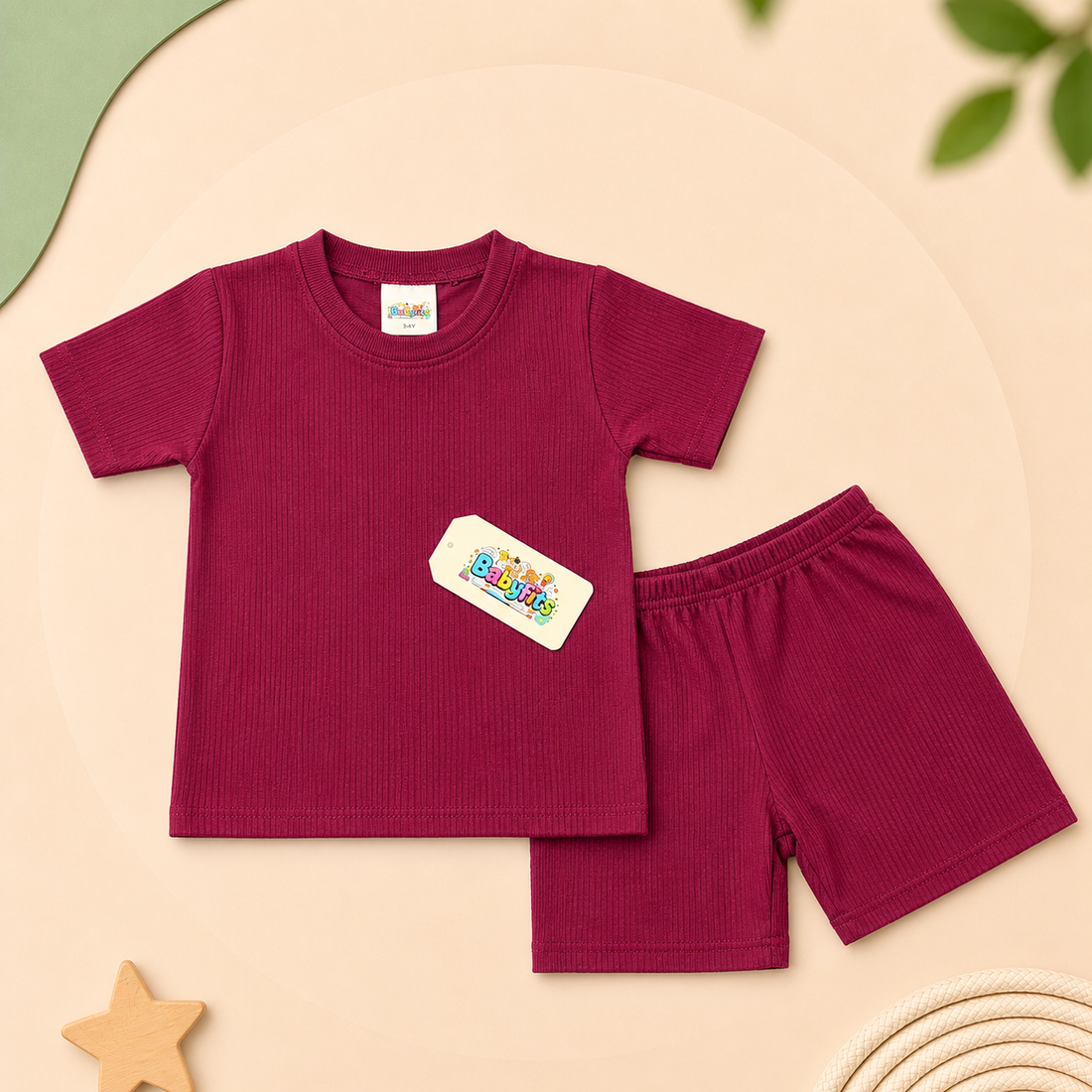 Round Neck - Shirt & Shorts - Maroon