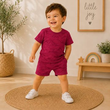 Round Neck - Shirt & Shorts - Maroon