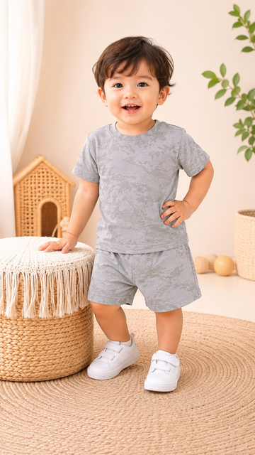 Round Neck - Shirt & Shorts - Metallic Grey Camo