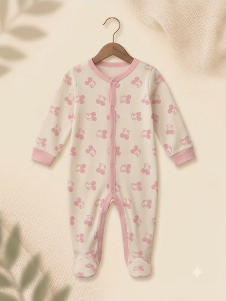 Pack of 3 - Full Sleeves - Footed Sleep Suits - Miney Mouse
