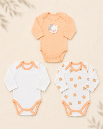 Pack of 3 Full Sleeve Bodysuits - Bear & Bow - 005