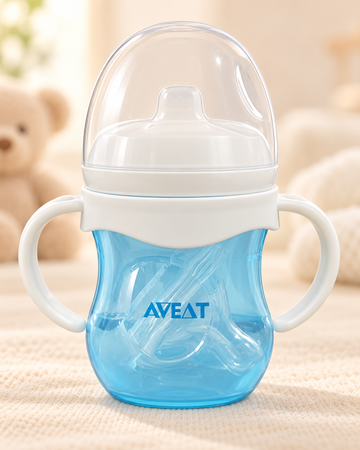 AVEAT Aqua Mini 120ml Plastic Baby Feeding Bottle with Handles – Blue