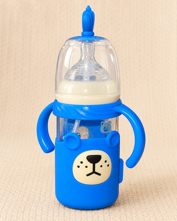 Pretty Baby Crown Cub 180ml BPA-Free Feeding Bottle with Handles – Blue