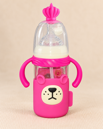 Pretty Baby Crown Cub 180ml BPA-Free Feeding Bottle with Handles – Pink