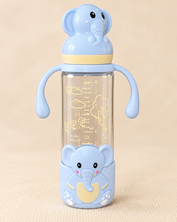 Pretty Baby Little Trunk 240ml BPA-Free Feeding Bottle with Handles – Blue
